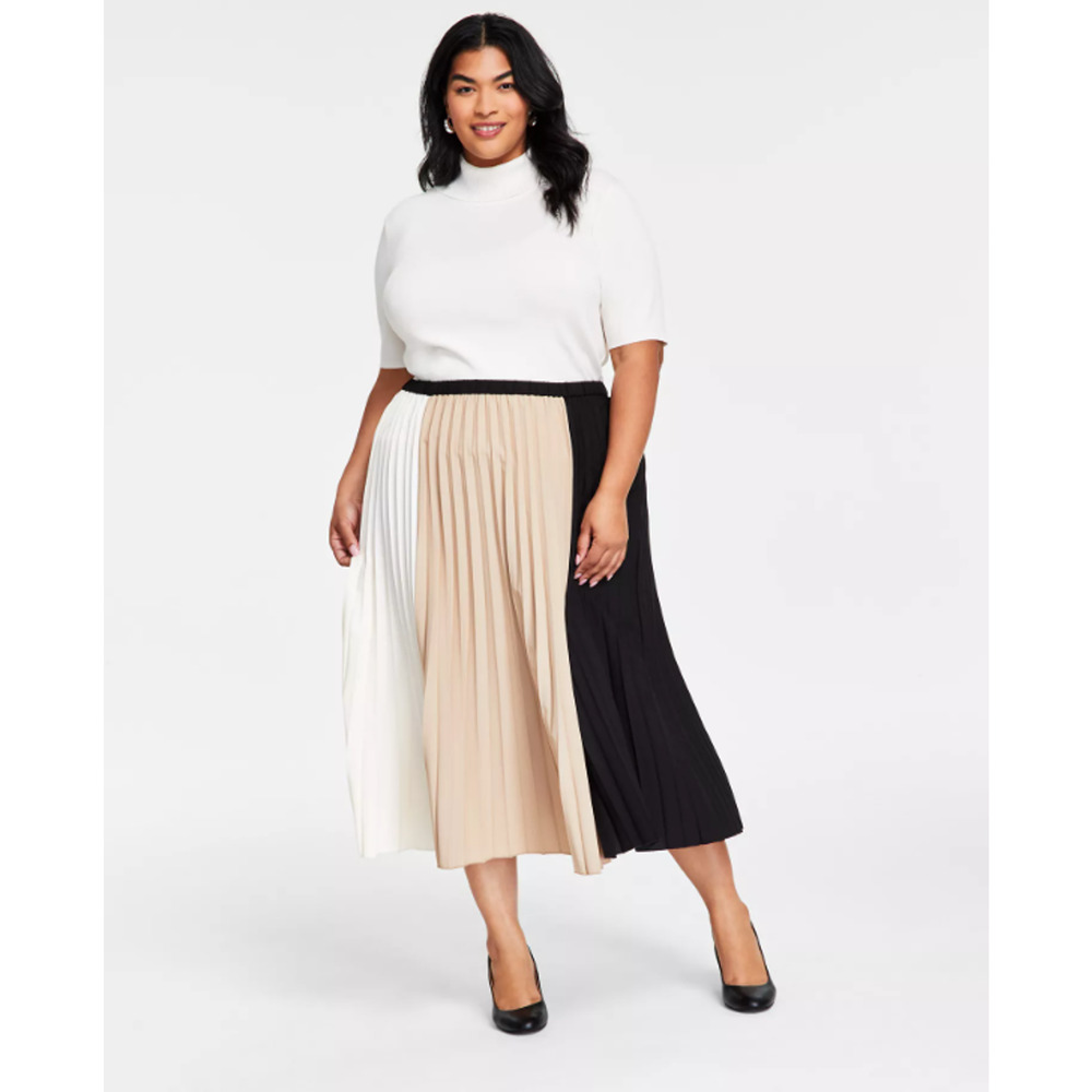 Anne Klein Womens Colorblock Pleated Midi Skirt Plus Size 3X 17096